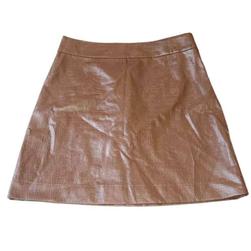 J. Crew Faux Leather Crocodile  Croc Embossed Mini Skirt Women Size 6 NWT Brown